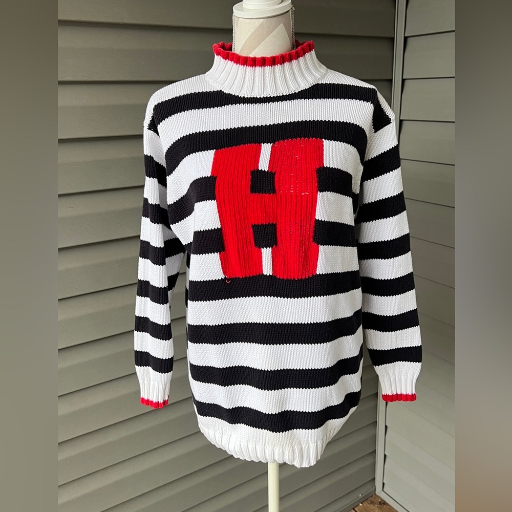 Vintage Tommy Hilfiger 90's Deadstock Sweater Varsity Big H Mock Prep Sz M - Picture 1 of 8